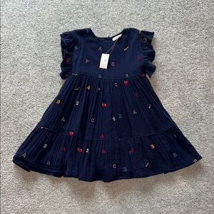 Navy Blue Girls Pink Chicken School Dress with Alphabet Embroidery, size 6 NWT!